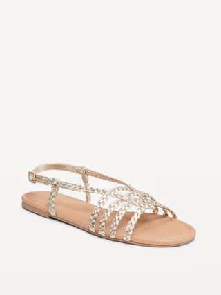 Faux-Leather Braided Flat Sandals | Old Navy (US)