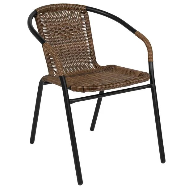 Flash Furniture 4 Pk. Dark Brown Rattan Indoor-Outdoor Restaurant Stack Chair | Walmart (US)