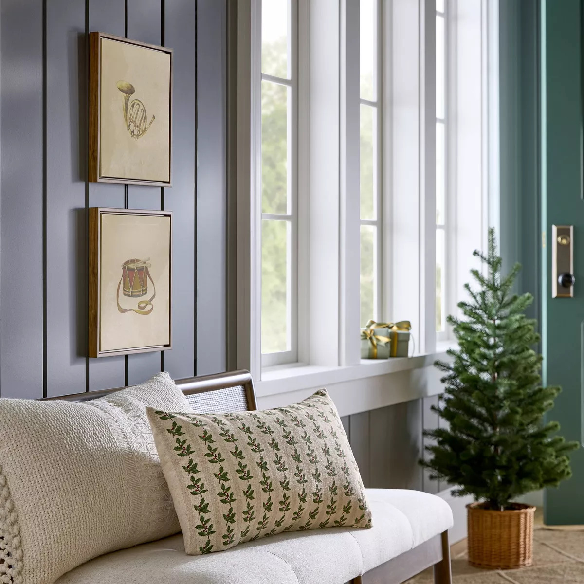 Holly Striped Lumbar Throw Pillow Cream/Green - Threshold™ designed with Studio Mcgee | Target