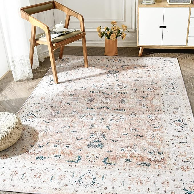 jinchan Area Rug 8x10 Persian Rug Vintage Floor Cover Foldable Thin Rug Indoor Retro Blush Pink F... | Amazon (US)