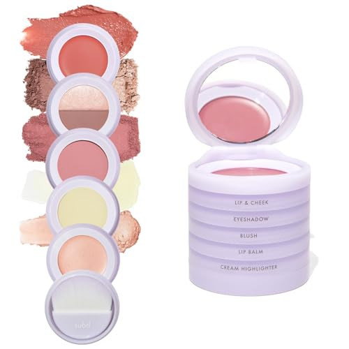 Subtl Staks 5-in-1 Travel Makeup kit by subtl beauty - eyeshadow duo, powder blush, cream highlighter, lip and cheek, lip balm - free travel mirror and brush - stackable makeup for travel | Amazon (US)