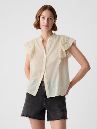 Crinkle Gauze Flutter Sleeve Shirt | Gap (US)