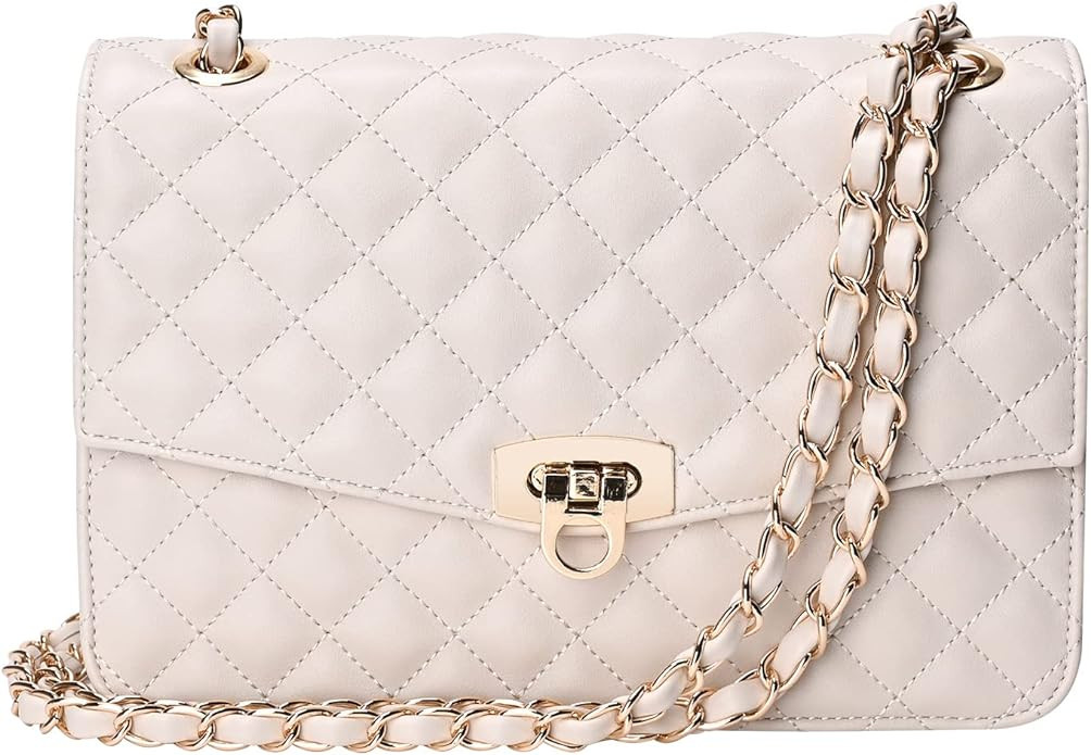 GM LIKKIE Quilted Shoulder Bag for Women, Medium Flap Crossbody Handbag with Chain Strap, Soft Ve... | Amazon (US)