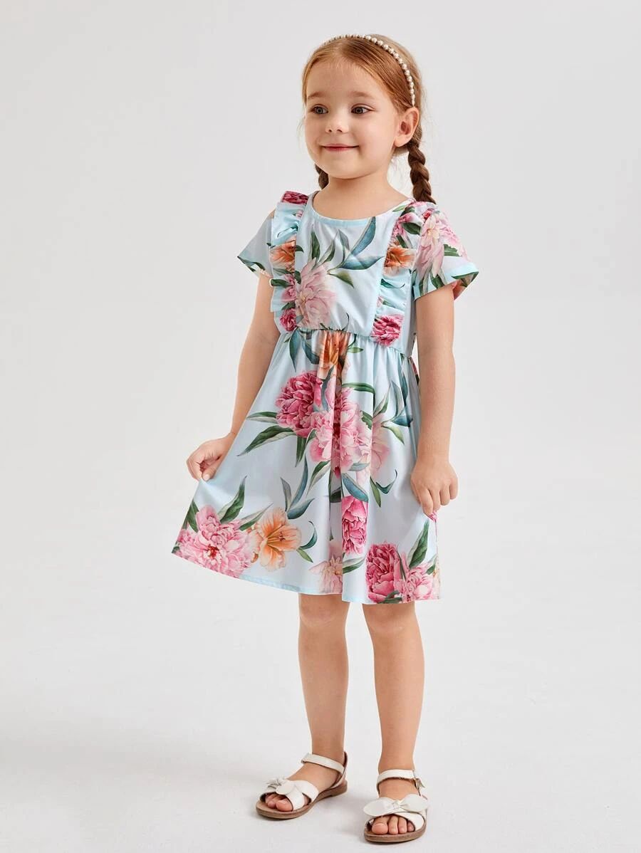 Toddler Girls 1pc Floral Print Ruffle Trim Dress | SHEIN