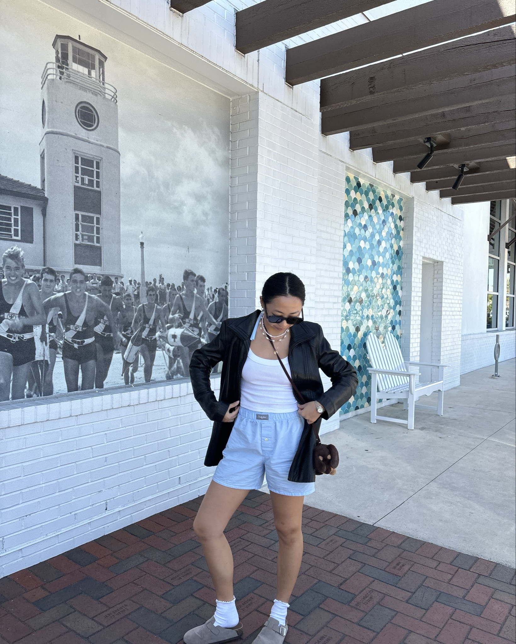 Itsliddystyle wearing Target boxer shorts (size small). White tank top. Boston clogs (size 6). Leather jacket. Summer outfit inspo. Scandinavian style. 

#LTKfindsunder50 #LTKstyletip #LTKSeasonal