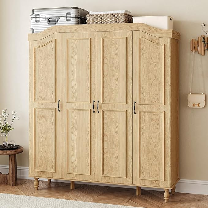 Arched Armoire Wardrobe Closet with 4 Doors, 71" H Wooden Large Capacity Wardrobe Cabinet with 2 ... | Amazon (US)