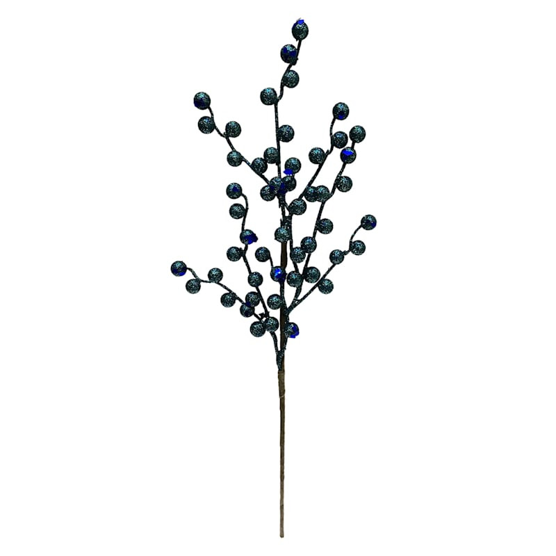 Blue Glittered Berry Spray, 21" | At Home