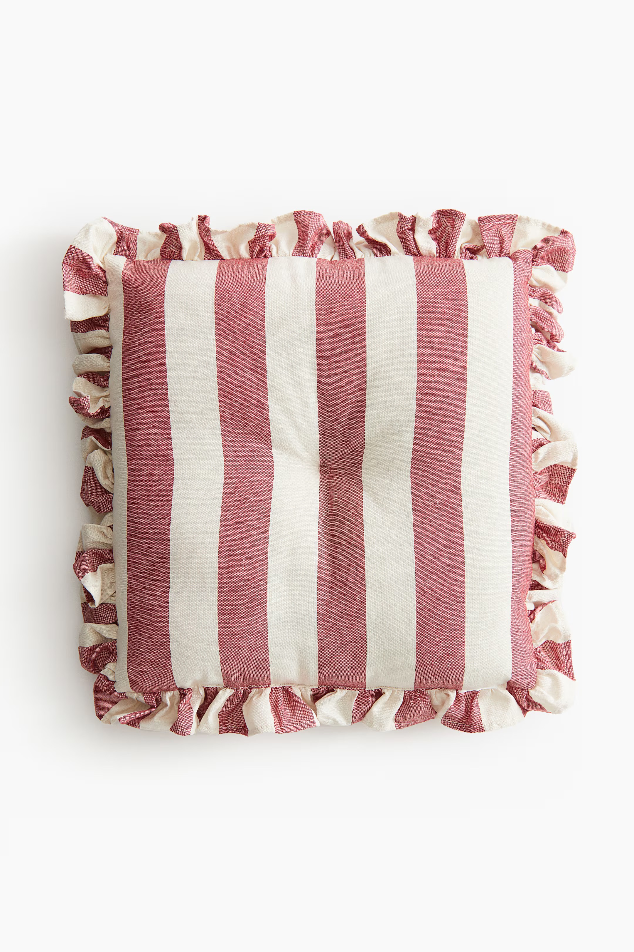 Ruffle-trimmed Cotton Seat Cushion - Dark red/striped - Home All | H&M US | H&M (US + CA)
