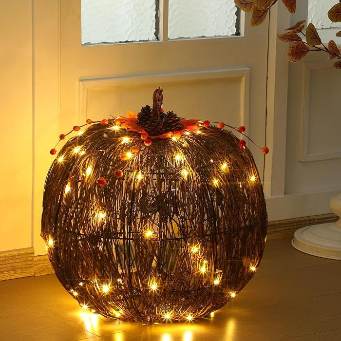 1 Pcs Rattan Lighted Pumpkin Fall Decorations Artificial Rattan Pumpkin Lanterns LED Fall Lighted... | Amazon (US)