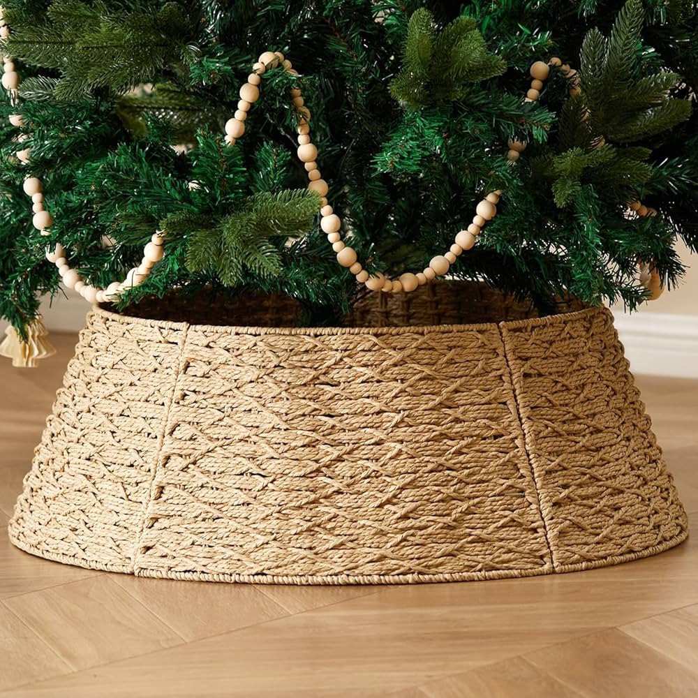 Rustic Farmhouse Christmas Tree Collar - Holiday Decorations - Handmade Woven Wicker X-Shape Tree... | Amazon (US)