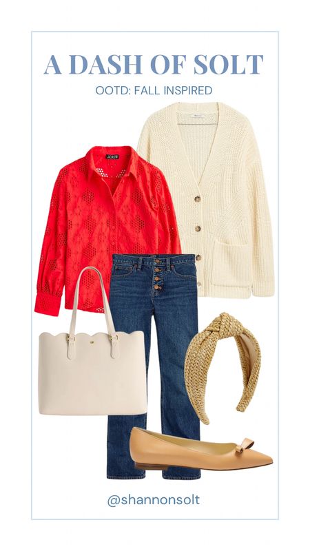 Cute and timeless fall outfit! Red is the hottest color this season and this blouse from J.Crew would be so pretty paired with flare denim jeans .

Fall outfit, fall style, red blouse, flare jeans, jeans, chunky knit sweater, cardigan, preppy, fall accessories, flats, nude flats, preppy style, j.crew, j.crew factory 

#LTKstyletip #LTKSeasonal #LTKfindsunder100