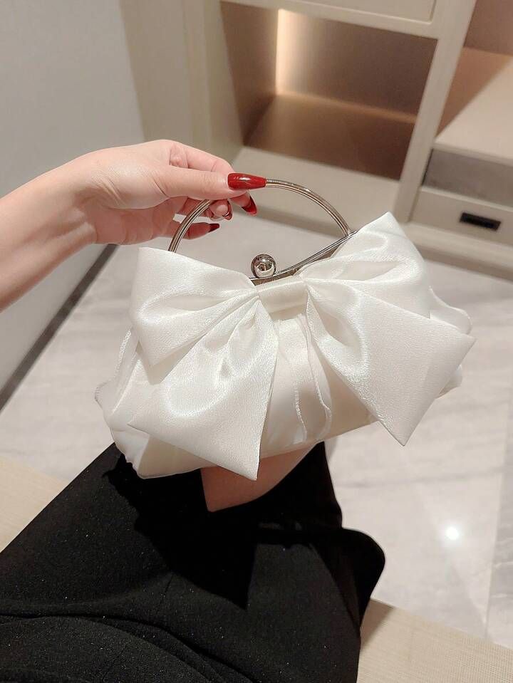 White Evening Bag Fashionable Bow Decor Clip Top, Perfect Bride Purse For Wedding, Prom & Party E... | SHEIN