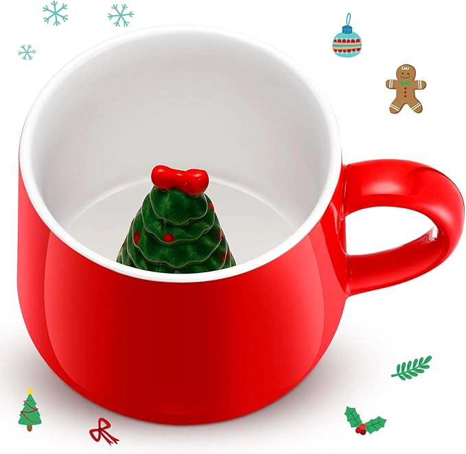 Sliner 3D Christmas Coffee Mugs with Inside 13.5 oz Handmade Ceramics Cup Cute Cartoon Figurine I... | Amazon (US)