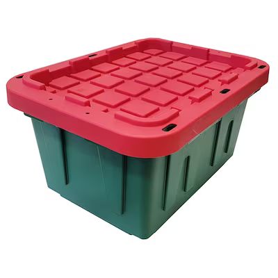 Holiday Living Large 27-Gallons (108-Quart) Green and Red Heavy Duty Tote with Standard Snap Lid | Lowe's