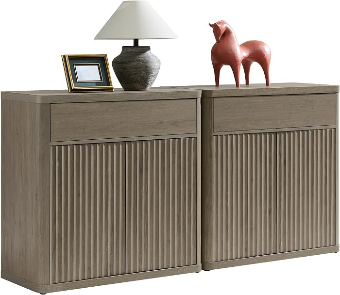 Buffet Cabinet with Storage - Accent Fluted Storage Cabinet with 4 Doors & 2 Drawers Sideboard Cr... | Amazon (US)