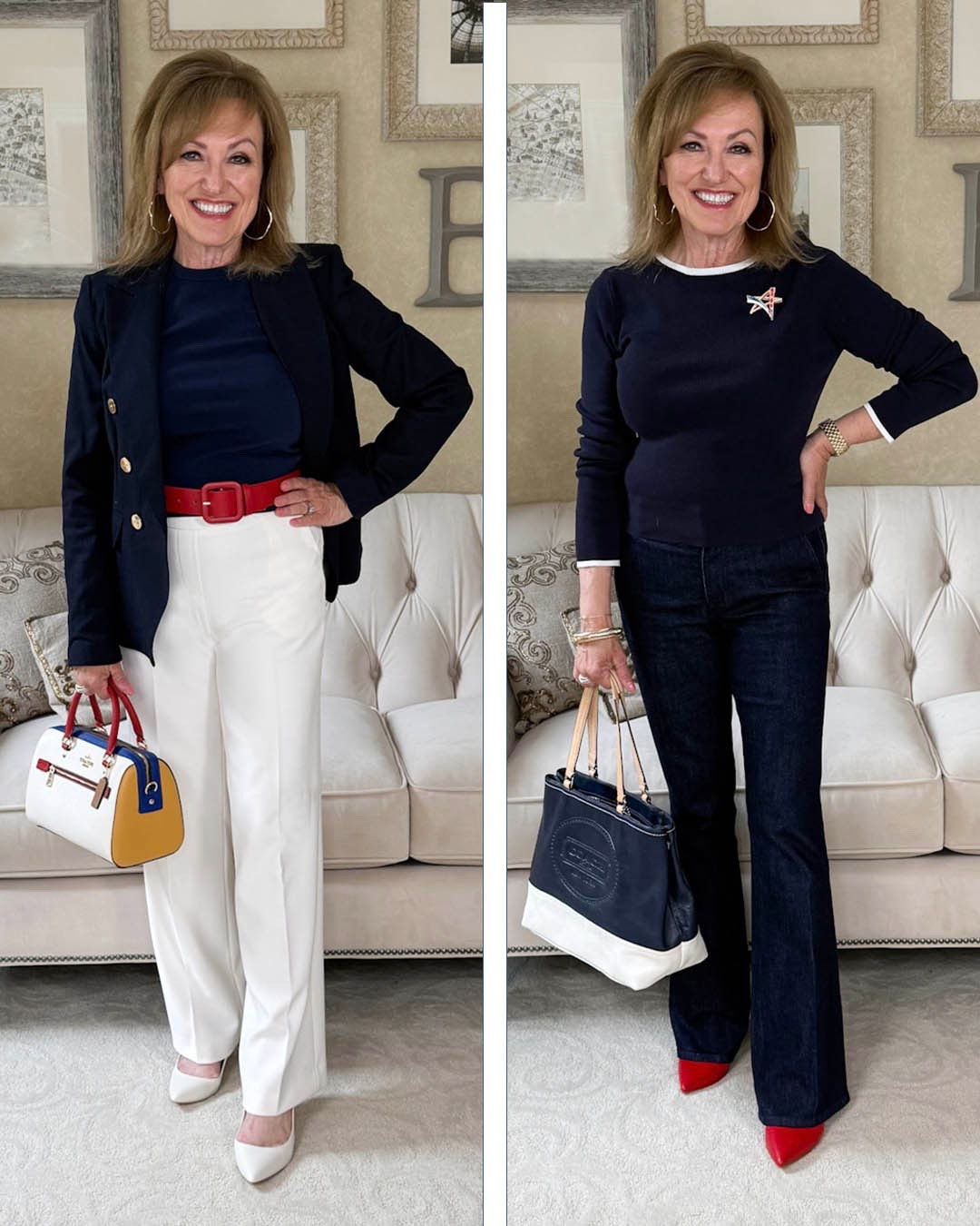 Want to dress patriotic for the office, but don’t want to overdo it? Here are a couple of looks to help you do just that. 

A classic office look and a more casual jeans look. You can go either way.

I have had both my handbags die years so they are no longer available, but I am linking some fun alternatives!

#LTKootd #LTKOver40 #LTKWorkwear