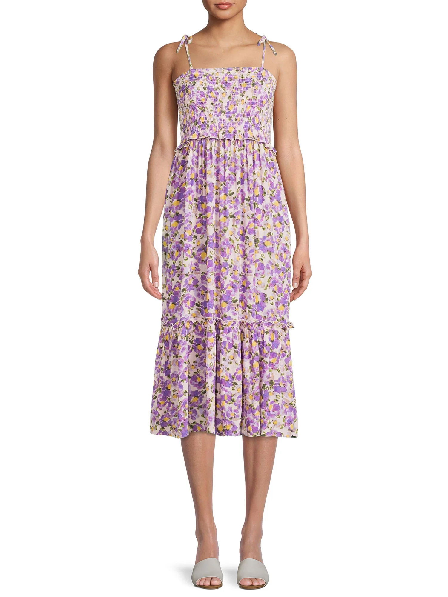 Time and Tru Women's Smocked Tie Shoulder Dress | Walmart (US)