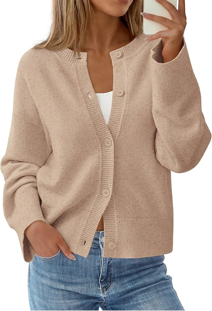 KIRUNDO Cardigan Sweaters For Women 2026 Spring Oversized Puff Long Sleeve Button Up Casual Fall ... | Amazon (US)