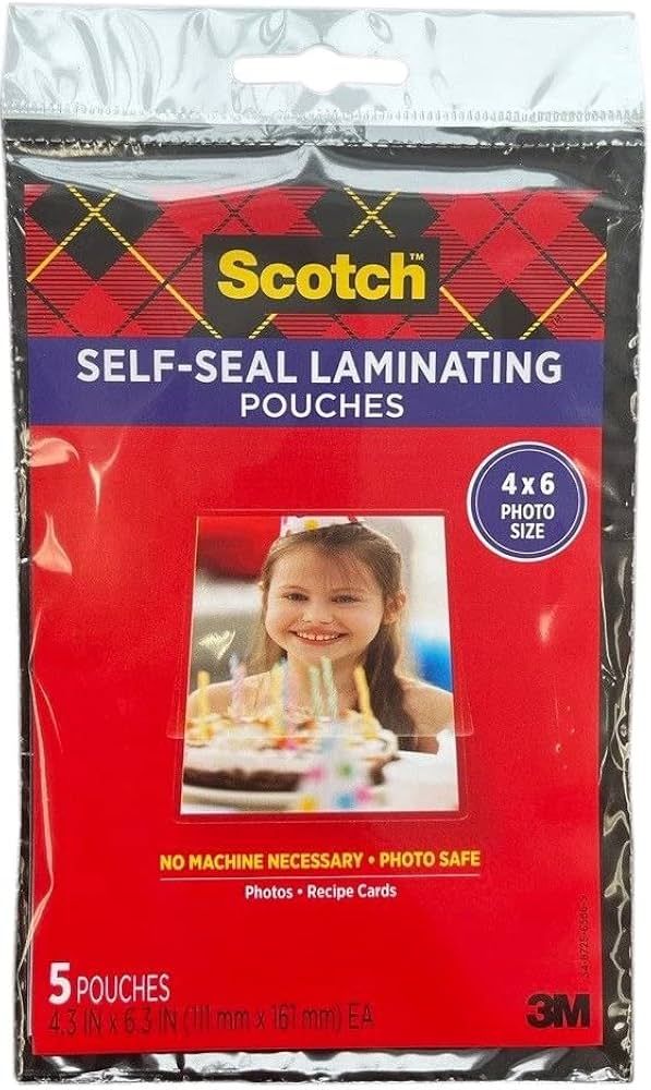 Scotch(R) Self-Sealing Laminating Pouches, Gloss Finish, 4 x 6 Inches (PL900G) | Amazon (US)