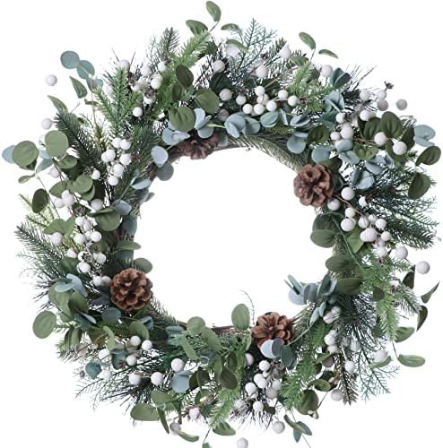 Yawwind 20 Inches Christmas Wreaths for Front Door,Artificial Christmas Wreath Winter Wreaths wit... | Amazon (US)