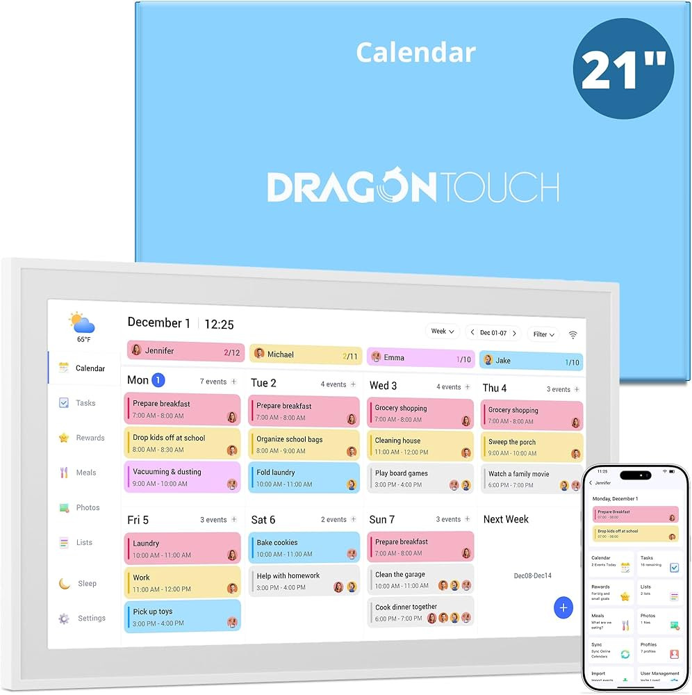 Dragon Touch 21.5 inch Digital Calendar Chore Chart – Interactive Touchscreen, Smart Family Pla... | Amazon (US)