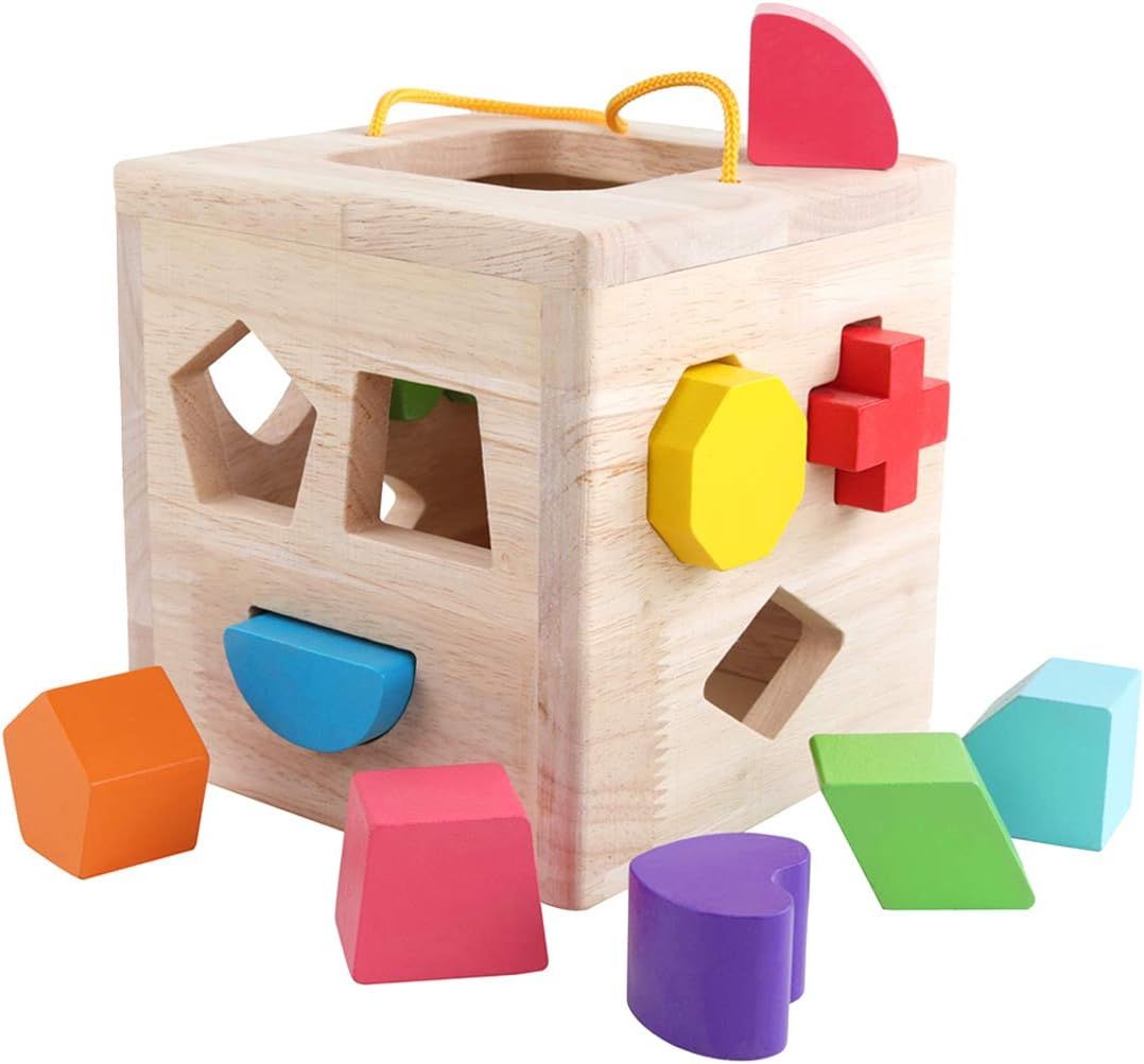 GEMEM Shape Sorter Toy My First Wooden 12 Building Blocks Geometry Learning Matching Sorting Gift... | Amazon (US)