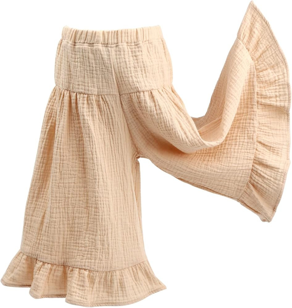 HOOLCHEAN Baby and Little Girls Soft Cotton Gauze Wide Leg Ruffled Pants | Amazon (US)
