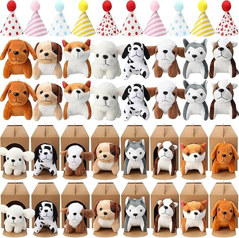 20 Pcs Mini Plush Toy Stuffed Animals Stuffed dogs Set with 20 Birthday Hats 20 Kraft Paper Boxes... | Amazon (US)