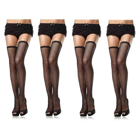 Leg Avenue Women's Fishnet Thigh High Stockings Elastic Top, O/S, 4-Pair, Black | Walmart (US)