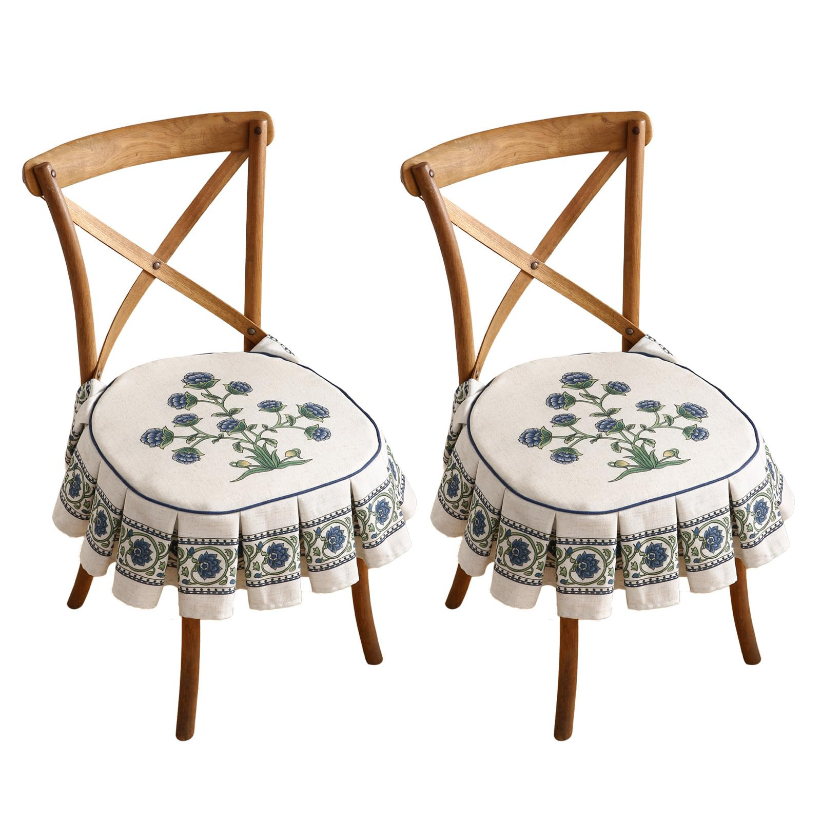 patdrea Pack of 2 Chair Cushions for Dining Chairs with Ruffled, Blue Floral Seat Cushion with Ti... | Amazon (US)
