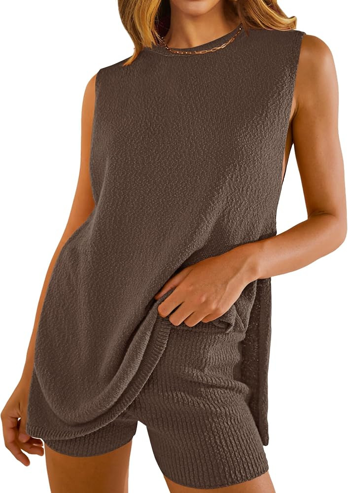 NENONA Women's Summer Sleeveless Sweater Sets Casual Knit Tunic Tops and Shorts 2 Piece Outfits | Amazon (US)