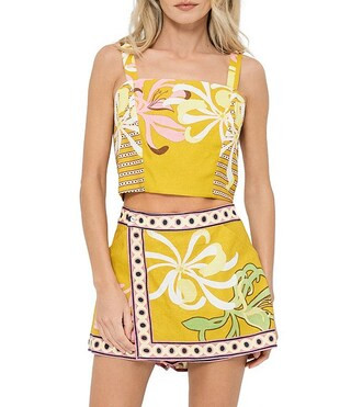 Loren Floral Printed Square Neck Sleeveless Coordinating Cropped Top | Dillard's