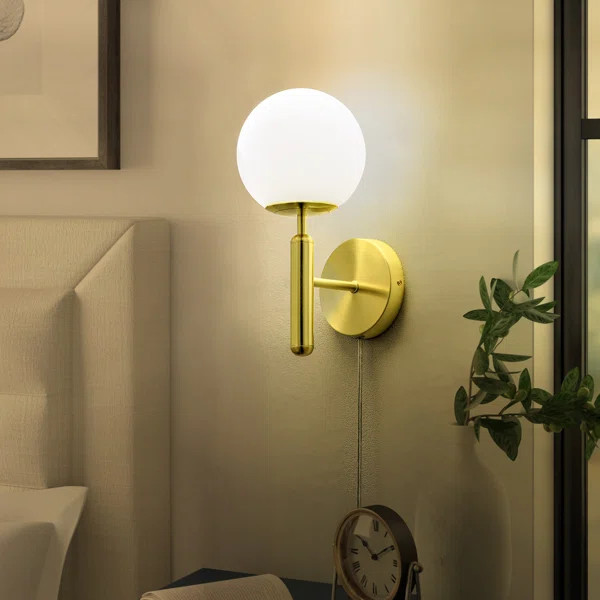 Mirtila Modern Brass Gold Globe Glass Plug in Wall Sconce-Wall Lamp Fixtures for Bedroom | Wayfair North America