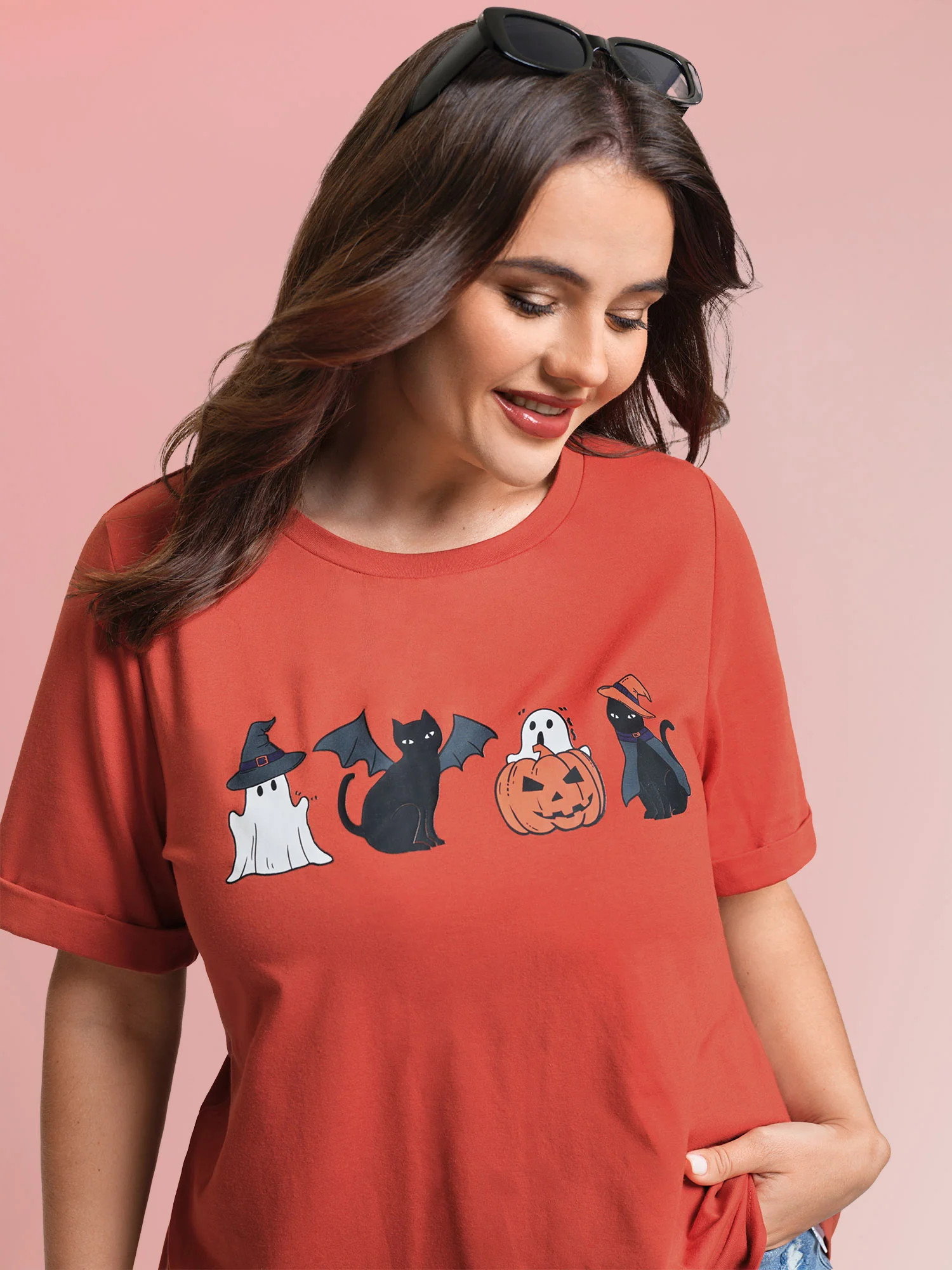 Spooky Print Round Neck T-Shirt | Bloomchic