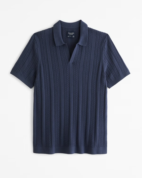 Men's Cable Stitch Johnny Collar Sweater Polo | Men's 25% Off Select Styles | Abercrombie.com | Abercrombie & Fitch (US)