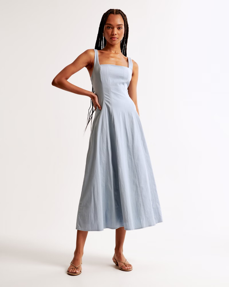 Fit & Flare Stretch Midi Dress | Abercrombie & Fitch (US)