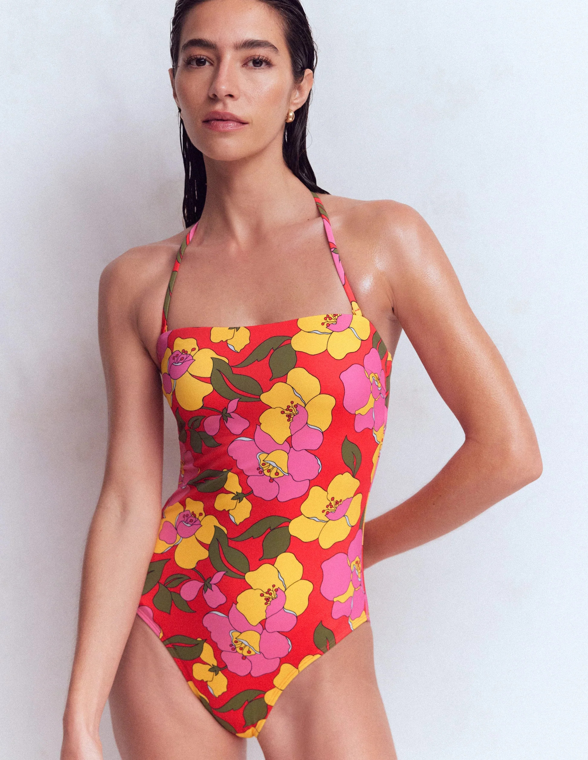 Paros Bandeau Swimsuit-Red, Radiant Bloom | Boden (US)