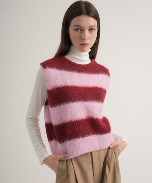 Wool Stripe Brush Knit Vest (Pink) | Musinsa Global