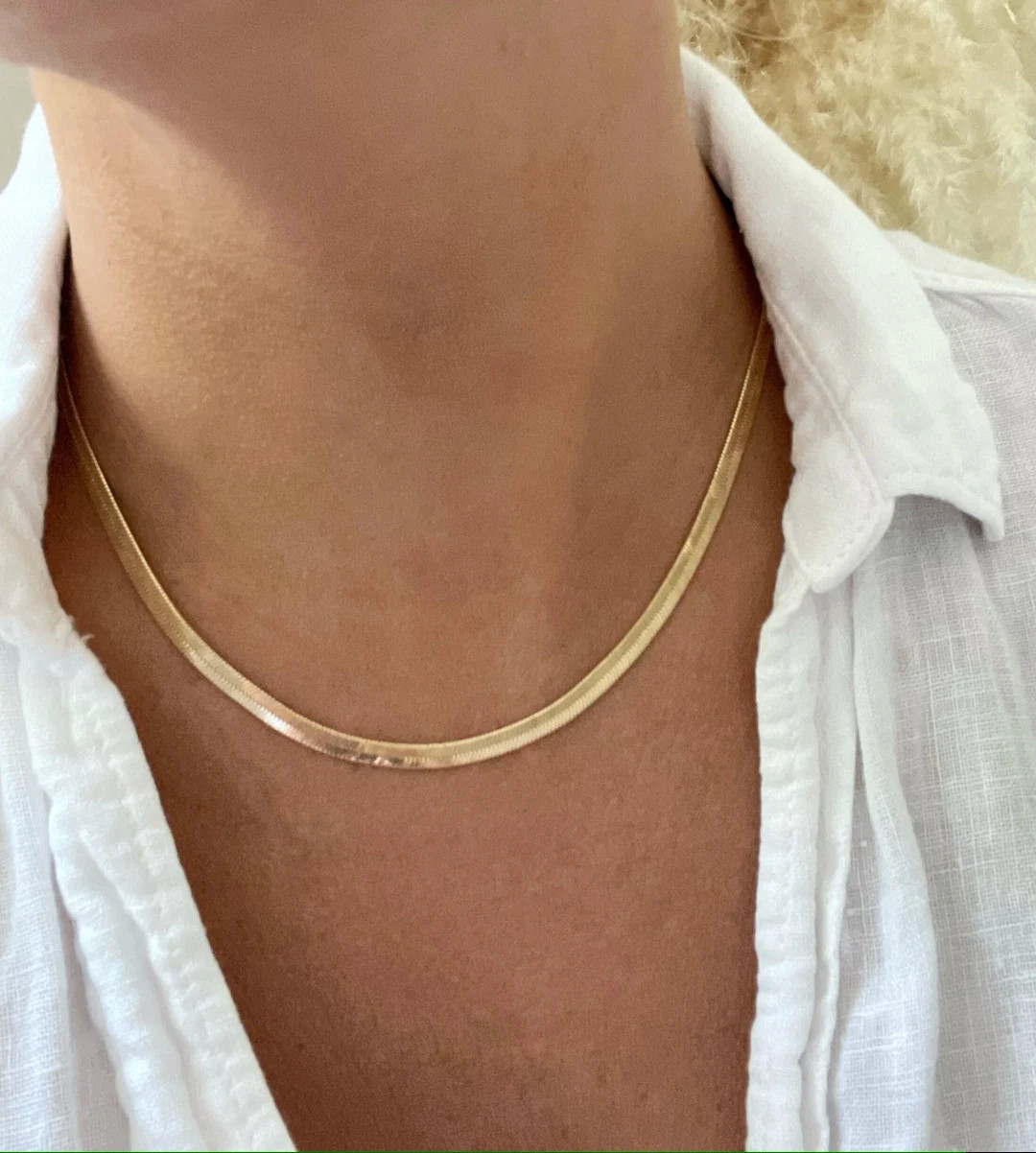 18k Gold Filled Herringbone Chain Necklace, Mother's Day Gift, Snake Chain Necklace, Layering Nec... | Etsy (US)