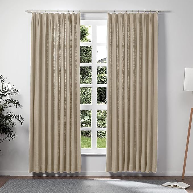 TWOPAGES Taupe Grey Pinch Pleated Drape 84 Inch Length Linen Light Filtering Room Darkening Curta... | Amazon (US)