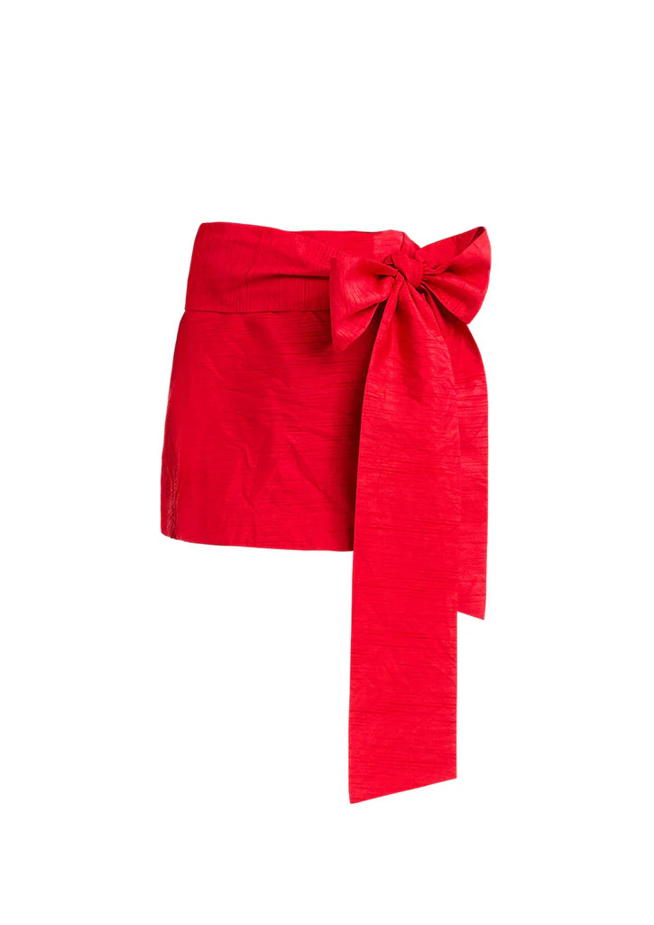 Granada Bow Mini Skirt in Rose Red | Over The Moon