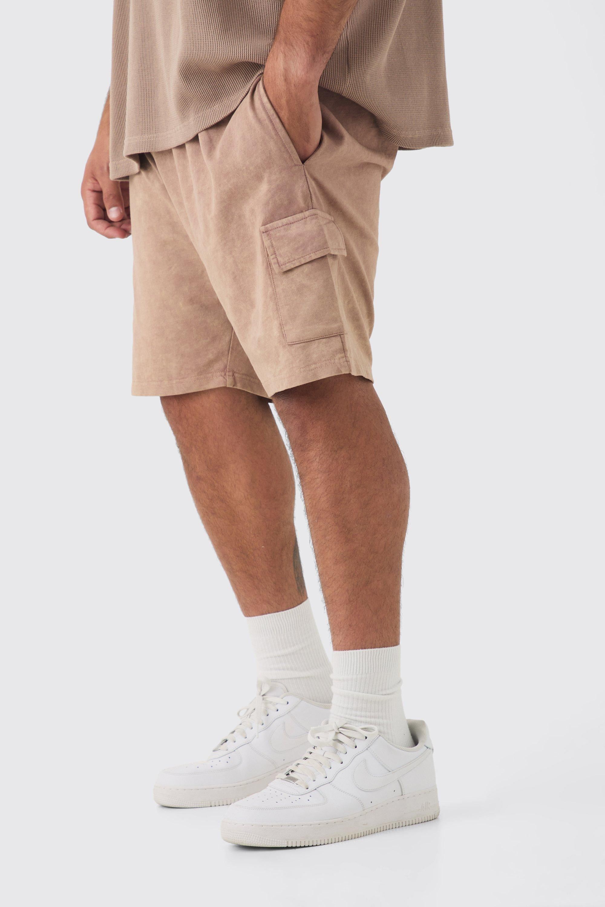 Plus Washed Relaxed Jersey Cargo Shorts | boohooMAN (US & Canada)