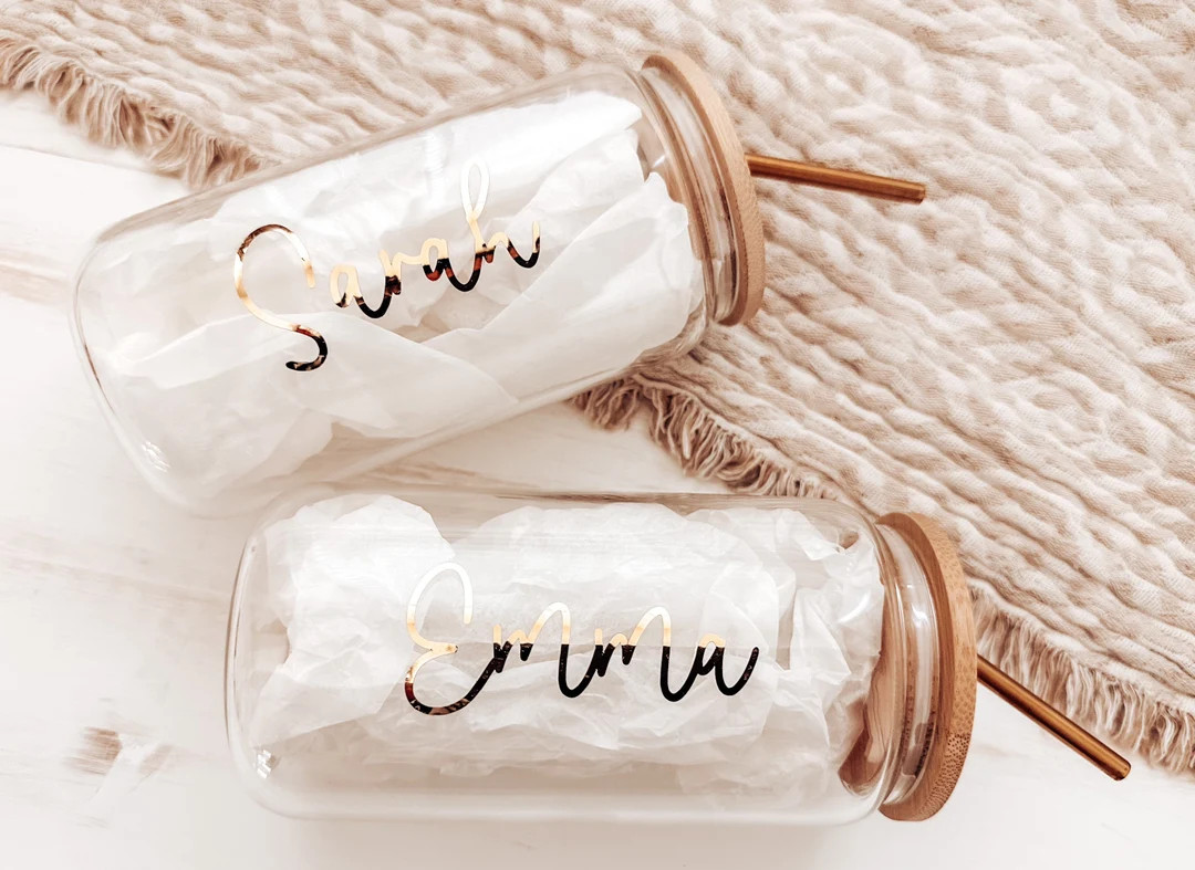 Glass Tumbler With Lid and Straw, Personalized Iced Coffee Cup Glass, Iced Glass Coffee Jar Soda ... | Etsy (US)