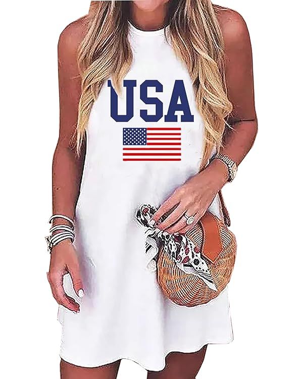American Flag Tank Dress for Women 4th of July Patriotic Graphic Sleeveless Mini Dress Casual Vac... | Amazon (US)