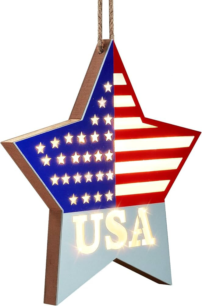 Pre-Lit 4th of July Welcome Sign for Front Door, 12 Inch Patriotic Wreaths Hanging Door Sign Buil... | Amazon (US)