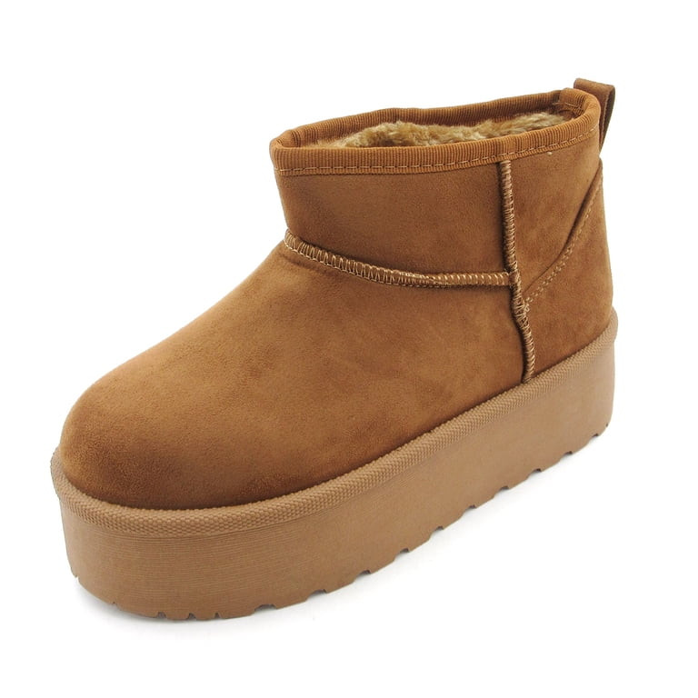 Glaze Women Winter Slip On Warm Fur Suede Snow Ankle Boots Slipper 2 Inch Sole | Walmart (US)