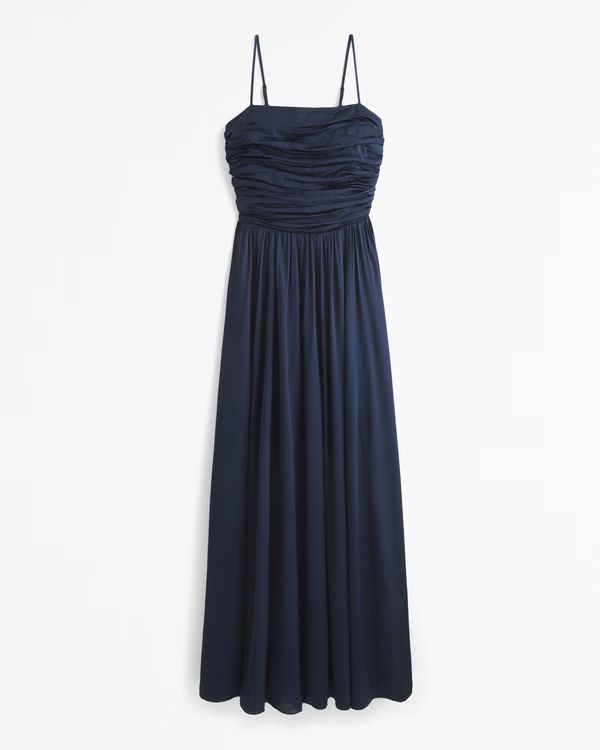 The A&F Emerson Lace-Up Back Maxi Dress | Navy Blue Dress | Blue Maxi Dress | Abercrombie & Fitch (US)