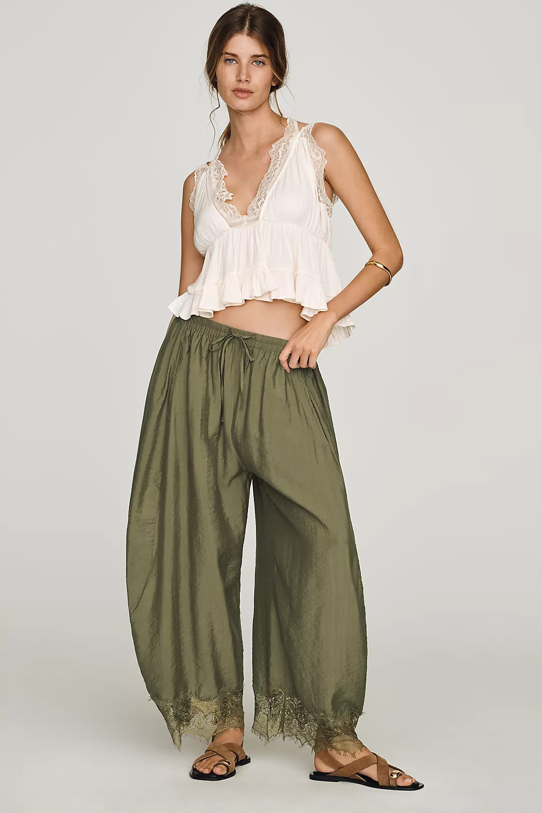By Anthropologie Reverie Cropped Lace-Hem Pants | Anthropologie (US)