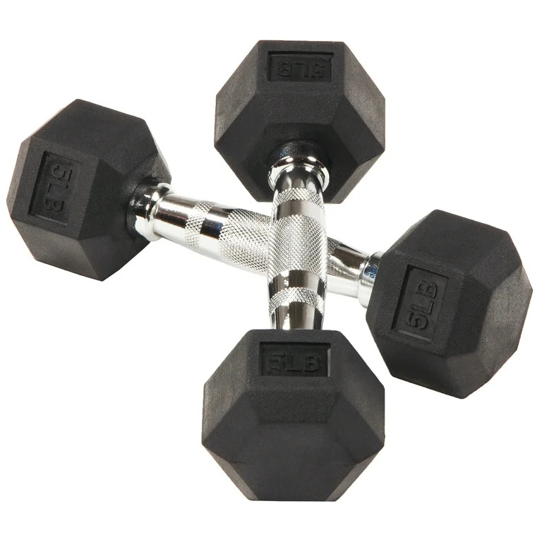 BalanceFrom Rubber Hex Dumbbells, 5lb Pair, Black - Walmart.com | Walmart (US)