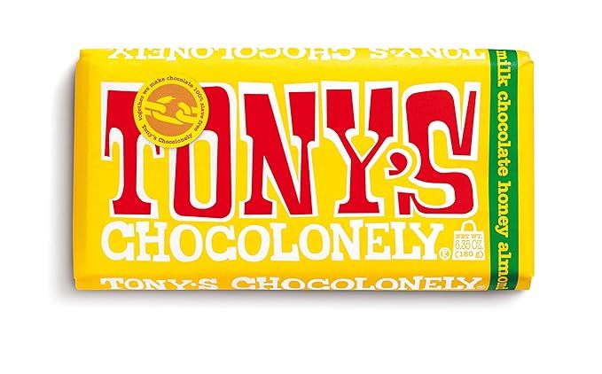 Tony's Chocolonely 32% Milk Chocolate Bar with Honey Almond Nougat, 6.35 Ounce | Amazon (US)